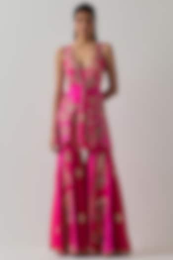 Fuchsia Silk Floral Embellished Bridal Sharara Set by aum ashima & asit at Pernia's Pop Up Shop