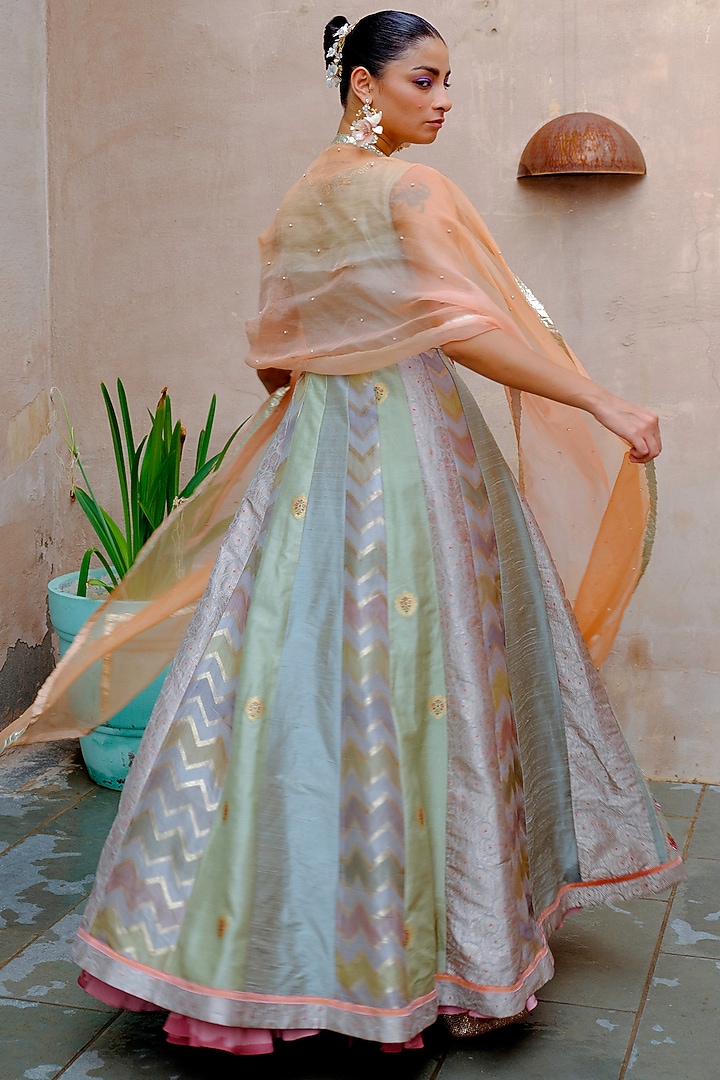 Aqua Silk Floral Embellished Bridal Anarkali Set by aum ashima & asit at Pernia's Pop Up Shop