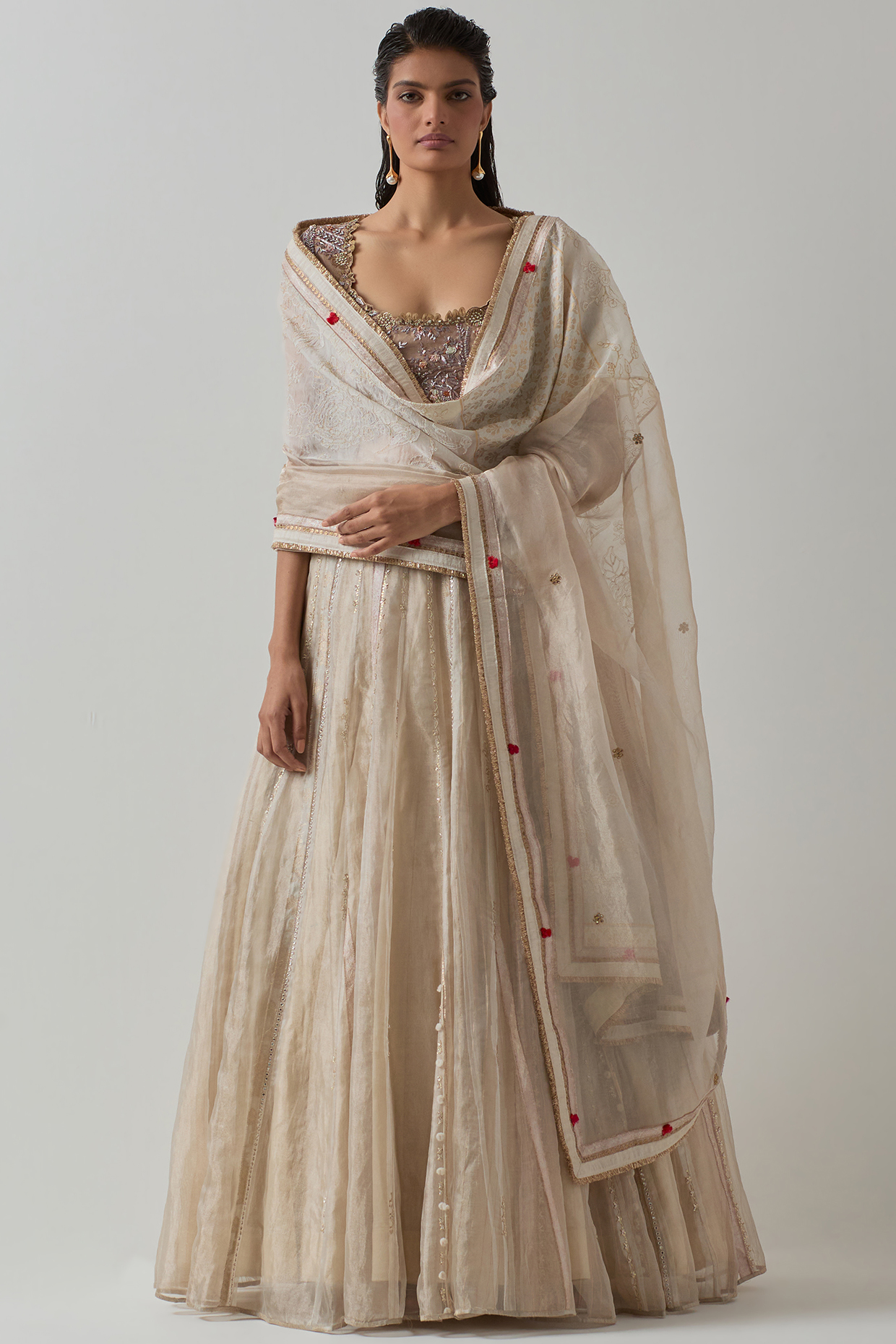 Ivory & Blush Pink Silk Zardosi Embroidered Bridal lehenga for 22 Lehenga Set by aum ashima & asit at Pernia's Pop Up Shop