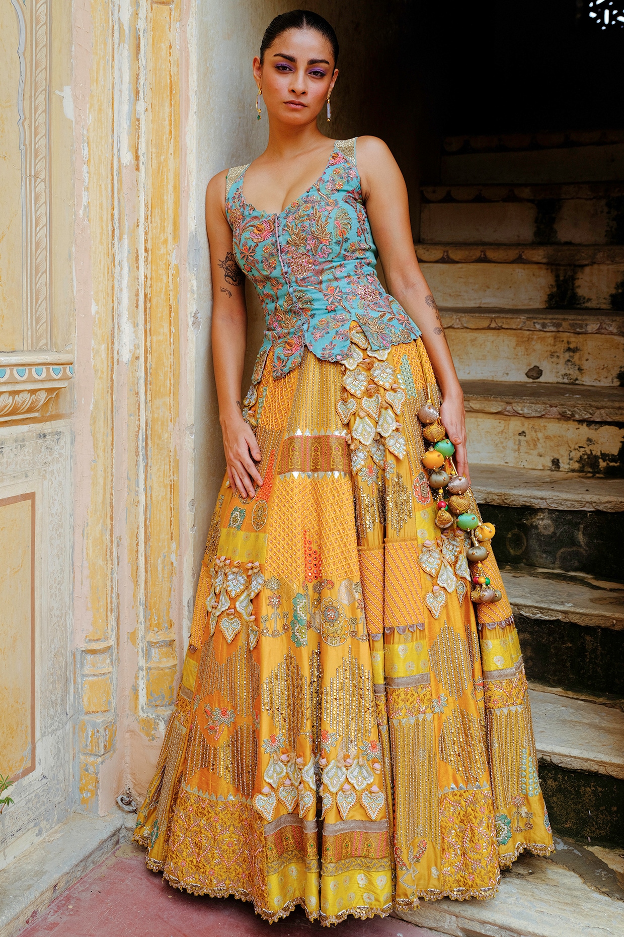 Mustard bridal lehenga cheap