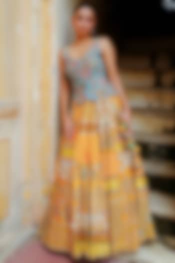 Mustard Silk Embellished Bridal lehenga for 22 Lehenga Set by aum ashima & asit at Pernia's Pop Up Shop