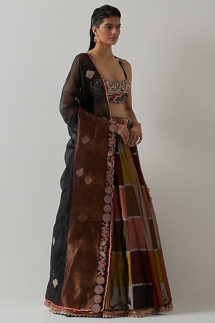 Black & Metallic Tissue Wedding Lehenga Set by aum ashima & asit at Pernia's Pop Up Shop