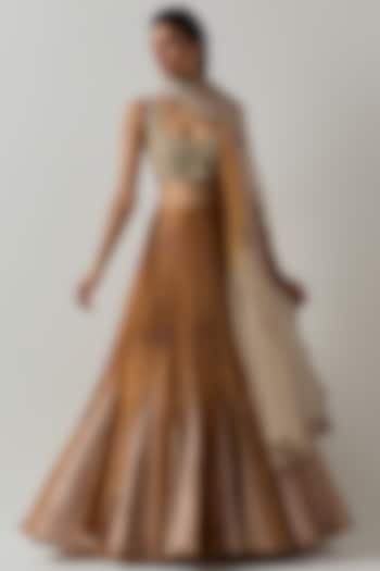 Mustard Silk & Tissue Bridal lehenga for 22 Lehenga Set by aum ashima & asit at Pernia's Pop Up Shop