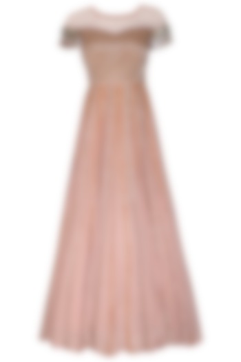 Dusty Rose Pink Embroidered Gown by Aashna Behl