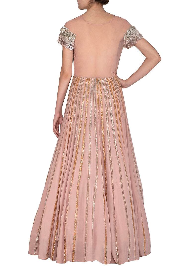 Dusty Rose Pink Embroidered Engagement Gown by Aashna Behl at Pernia's Pop Up Shop