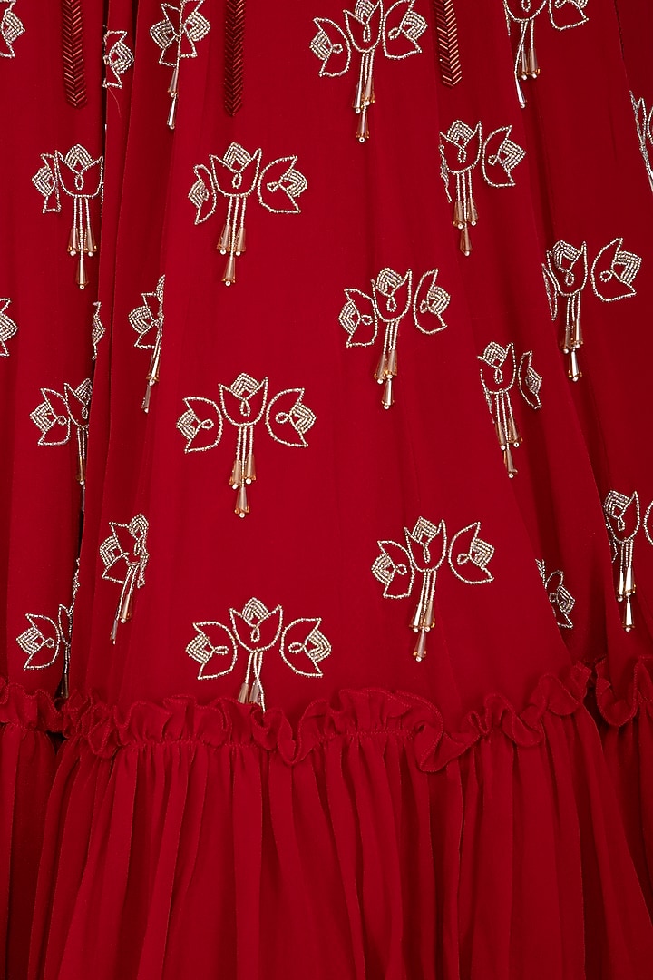 Scarlet Red Embroidered Wedding Lehenga Skirt With Blouse by Aashna Behl at Pernia's Pop Up Shop