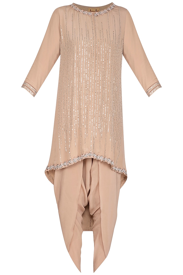 Beige Embroidered Jacket With Dhoti Pants by Aashna Behl
