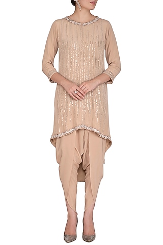Beige Embroidered Jacket With Dhoti Pants by Aashna Behl