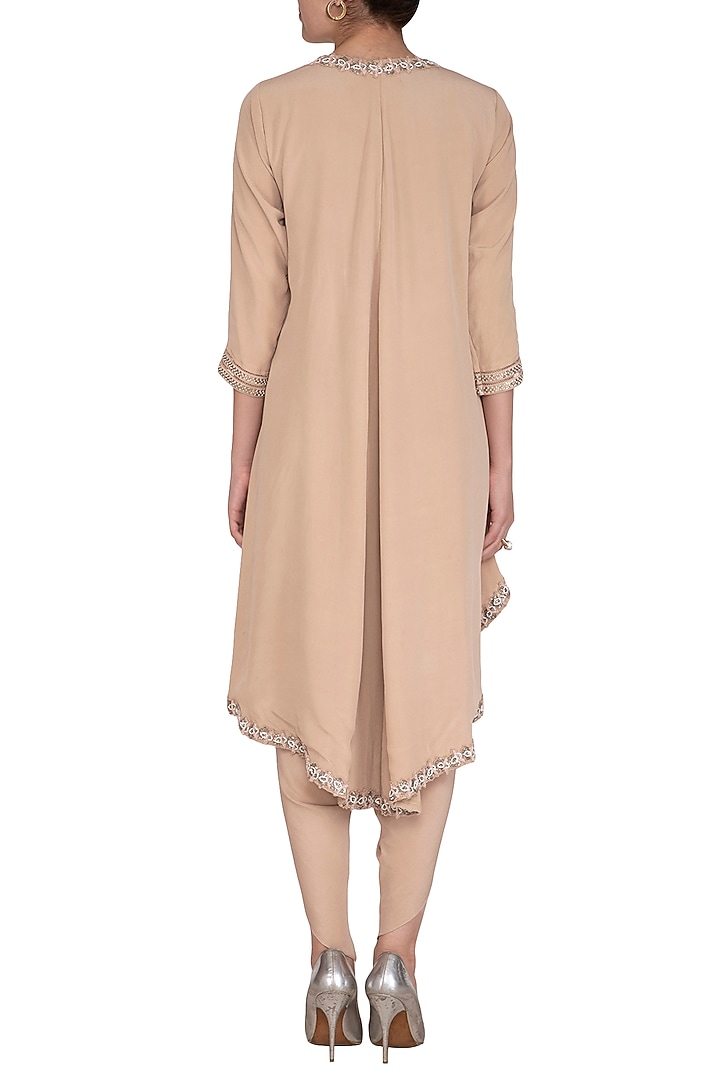 Beige Embroidered Jacket With Dhoti Pants by Aashna Behl at Pernia's Pop Up Shop