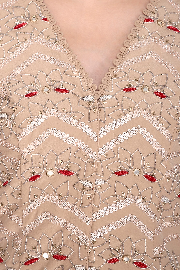 Beige Embroidered Jacket With Skirt by Aashna Behl at Pernia's Pop Up Shop