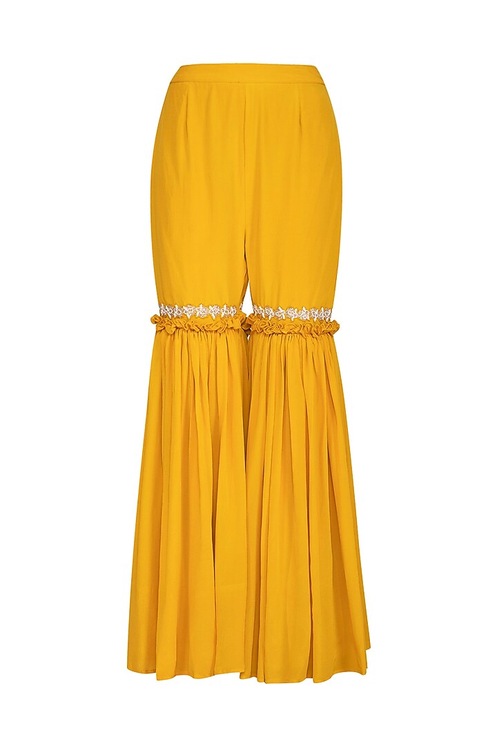 Marigold Yellow Jacket With Gharara Pants by Aashna Behl at Pernia's Pop Up Shop