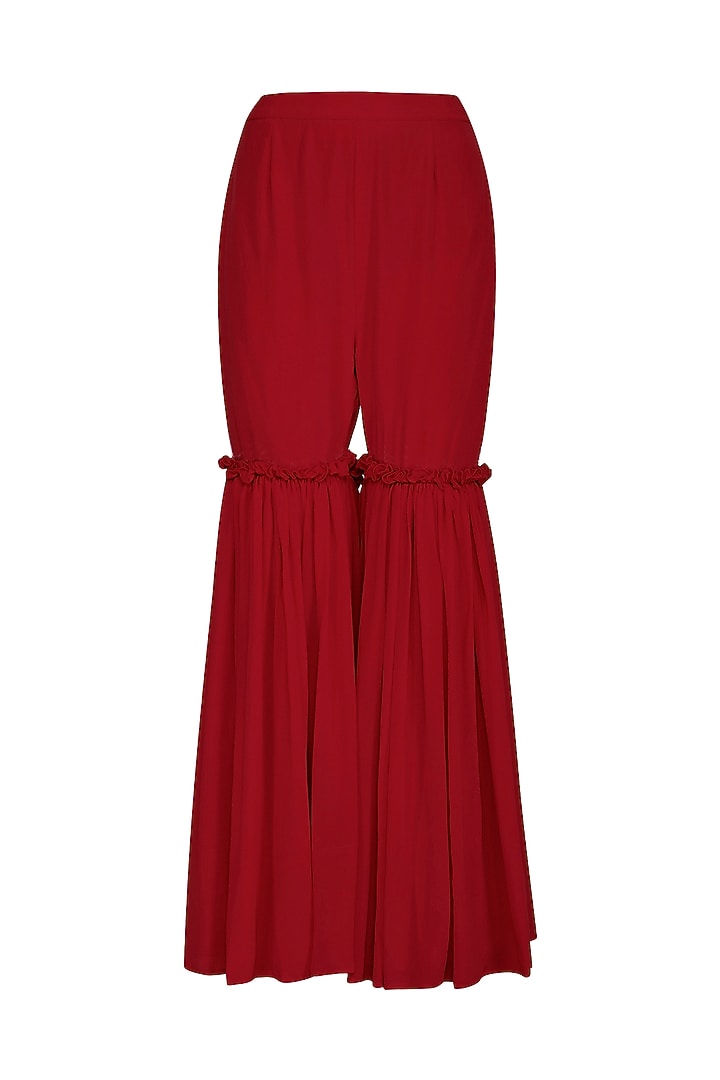 Scarlet Red Embroidered Pant Party Wear Saree Set by Aashna Behl at Pernia's Pop Up Shop