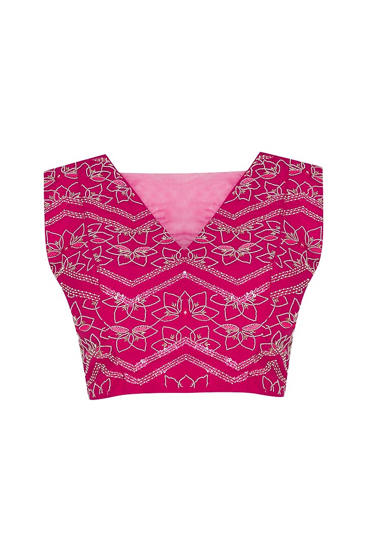 Fuchsia Pink Embroidered Pre-Draped Party Wear Saree Set by Aashna Behl at Pernia's Pop Up Shop