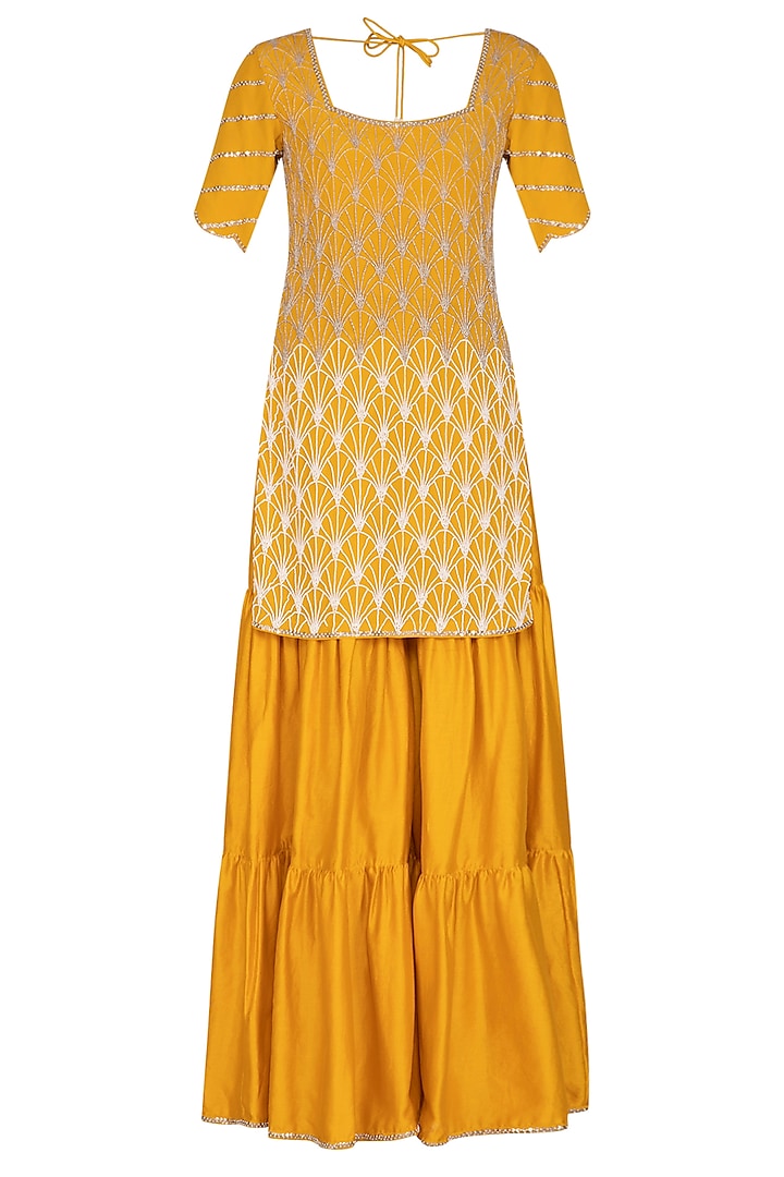Marigold Yellow Embroidered Gharara Set by Aashna Behl