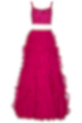 Fuchsia Pink Embroidered Lehenga Set by Aashna Behl