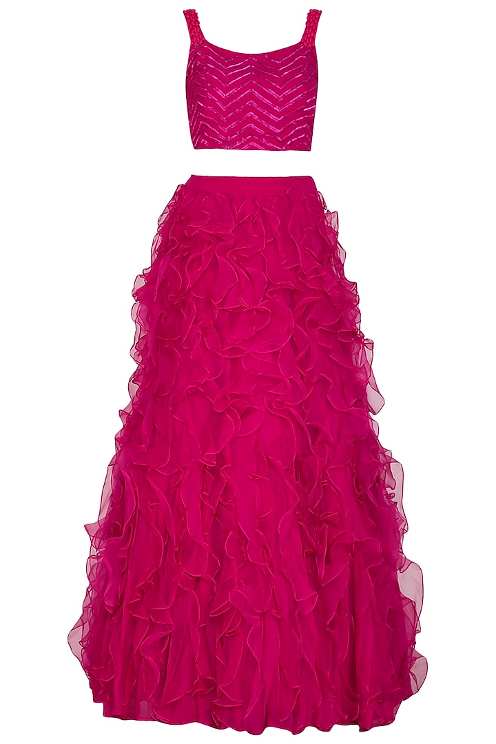 Fuchsia Pink Embroidered  dulhan bday 22 may Lehenga Set by Aashna Behl at Pernia's Pop Up Shop