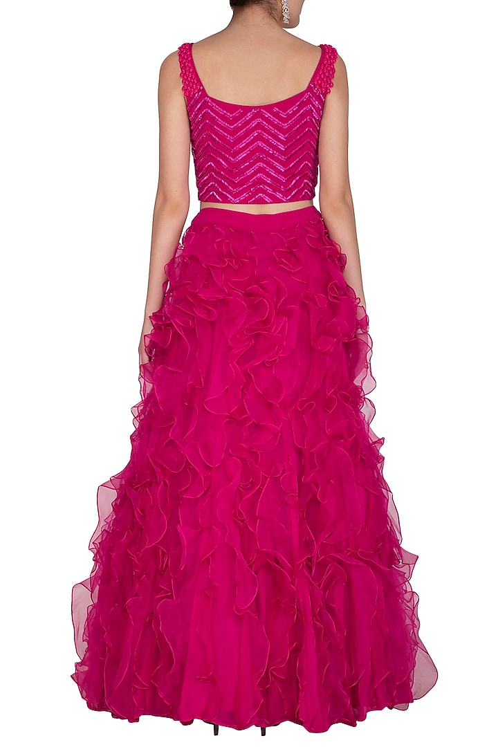 Fuchsia Pink Embroidered Wedding Lehenga Set by Aashna Behl at Pernia's Pop Up Shop