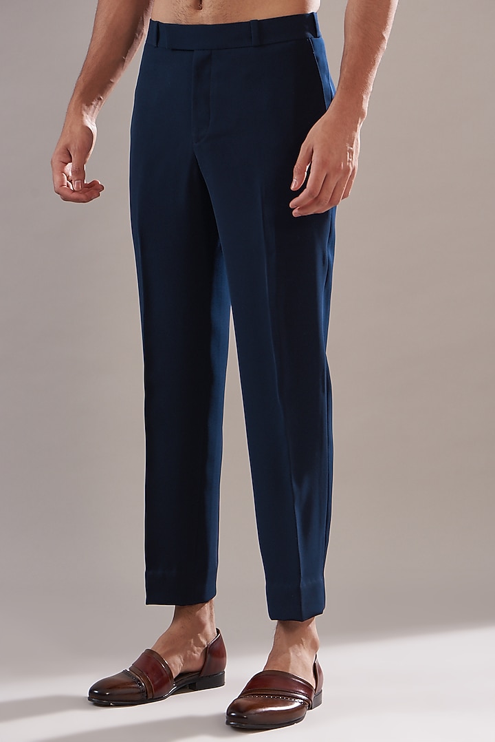 Navy Blue Japanese Lycra Wedding Indowestern Set by Annshul Aggarwal at Pernia's Pop Up Shop
