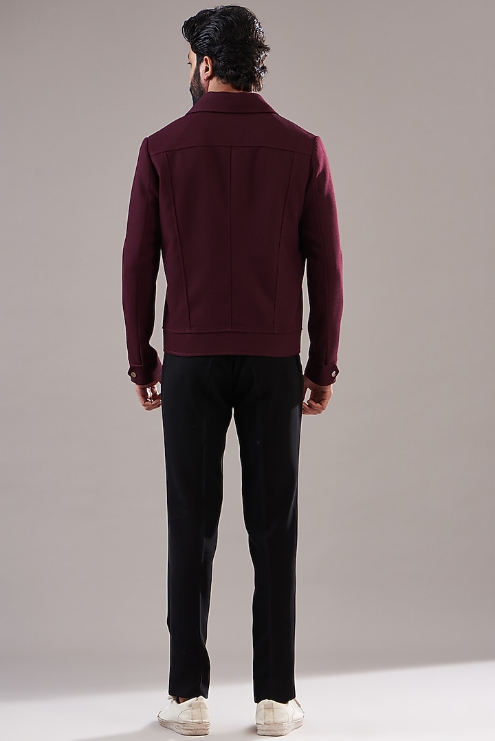 Wine Knitted Bomber Jacket by Annshul Aggarwal at Pernia's Pop Up Shop