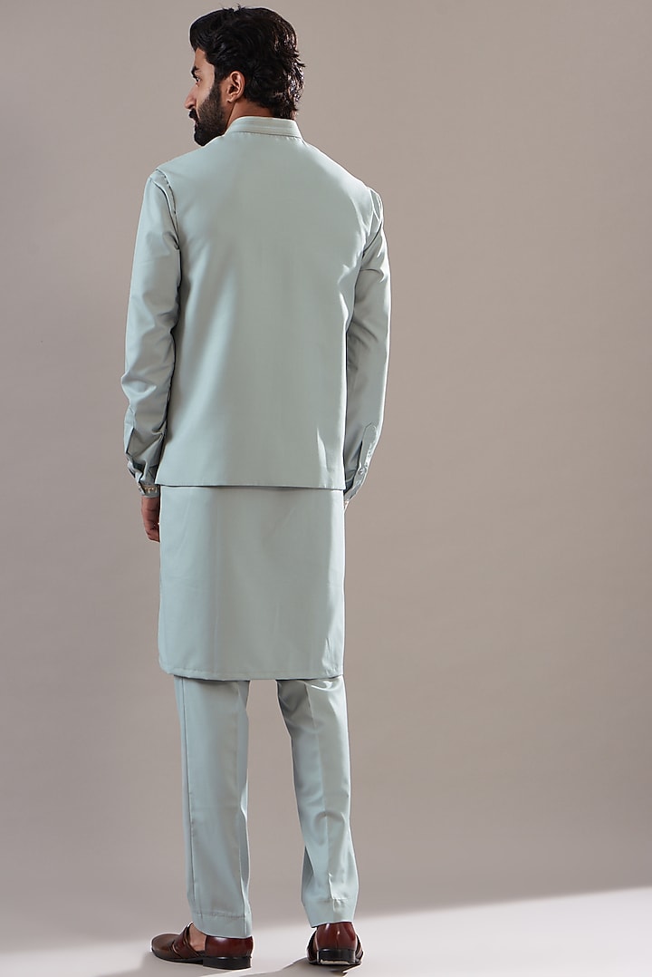Sky Blue Silk Embroidered Bundi Set by Annshul Aggarwal at Pernia's Pop Up Shop