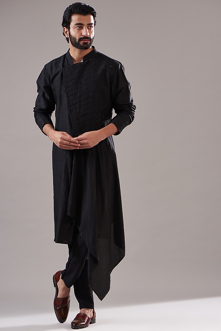 Teal Green Silk Embroidered Wedding Indowestern Set by Annshul Aggarwal at Pernia's Pop Up Shop
