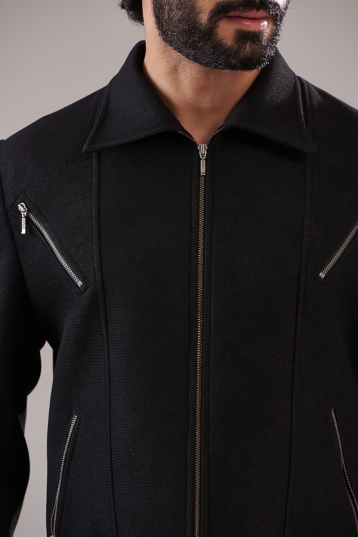 Black Knitted Bomber Jacket by Annshul Aggarwal at Pernia's Pop Up Shop