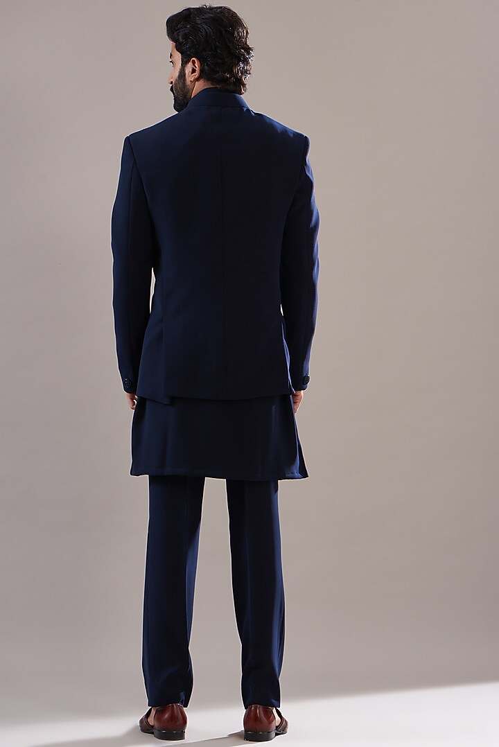 Dark Navy Blue Hand Embroidered Wedding Bandhgala Set by Annshul Aggarwal at Pernia's Pop Up Shop