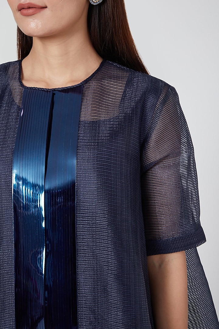 Cobalt Blue Metallic Shirt With Slip by Amit Aggarwal at Pernia's Pop Up Shop