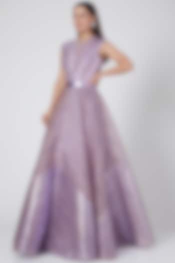 Lilac Embroidered Gown With Belt by Amit Aggarwal