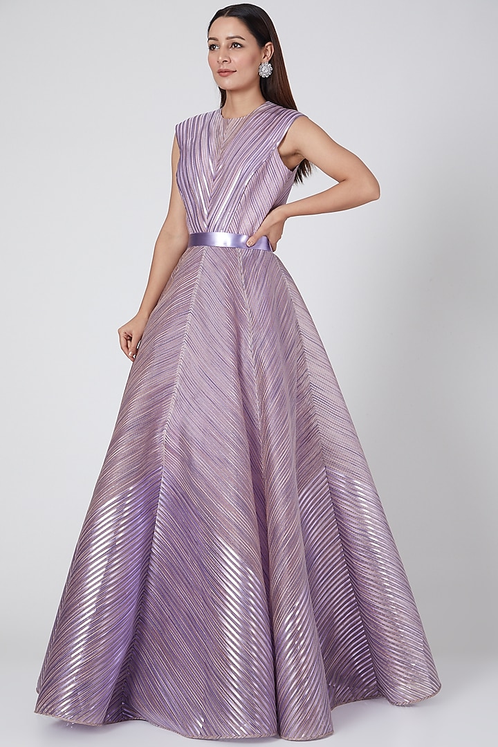 Lilac Embroidered Gown With Belt by Amit Aggarwal
