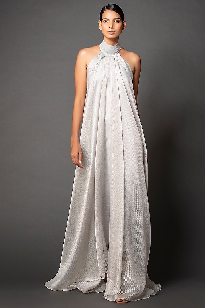 Silver Halter-Neck Dress by Amit Aggarwal
