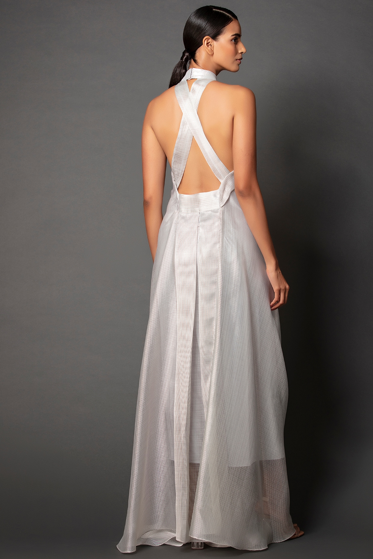Silver halter neck dress online