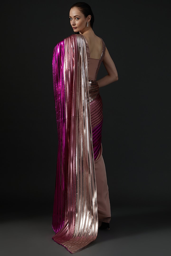 Blush Pink Ombre Chiffon Gown by Amit Aggarwal at Pernia's Pop Up Shop