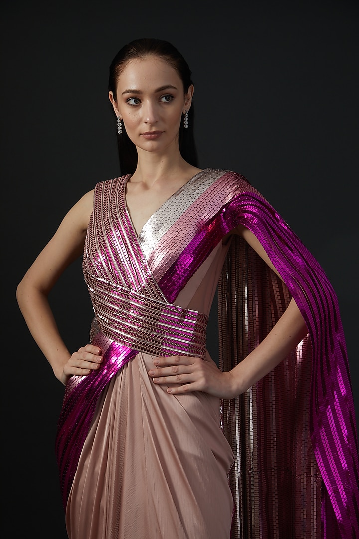 Blush Pink Ombre Chiffon Gown by Amit Aggarwal at Pernia's Pop Up Shop