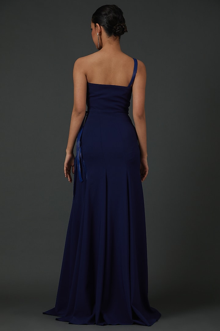 Ink Blue Banana Crepe Wedding Gown by Amit Aggarwal at Pernia's Pop Up Shop