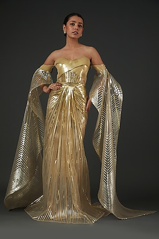 Pernia's Pop Up Shop - Amit Aggarwal Women Gold Metallic Dress Pernia's Pop Up Shop - Amit Aggarwal Women Gold Metallic Dress
