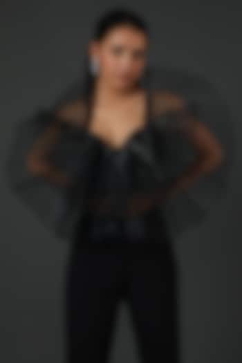 Black Stretch Crepe Ruffled Top by Amit Aggarwal at Pernia's Pop Up Shop