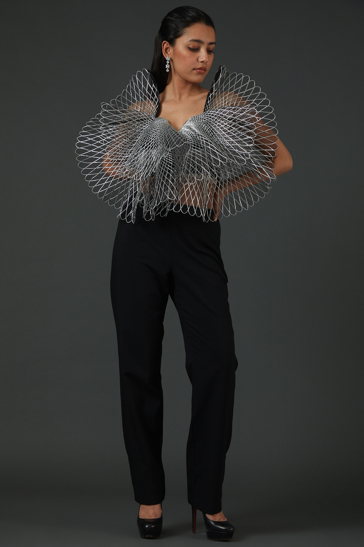 Silver Stretch Crepe Ruffled Top by Amit Aggarwal