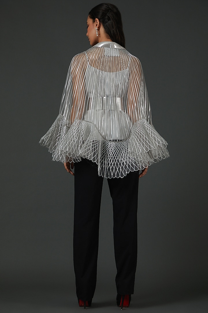 Silver Polymer Hand Corded Cape by Amit Aggarwal at Pernia's Pop Up Shop