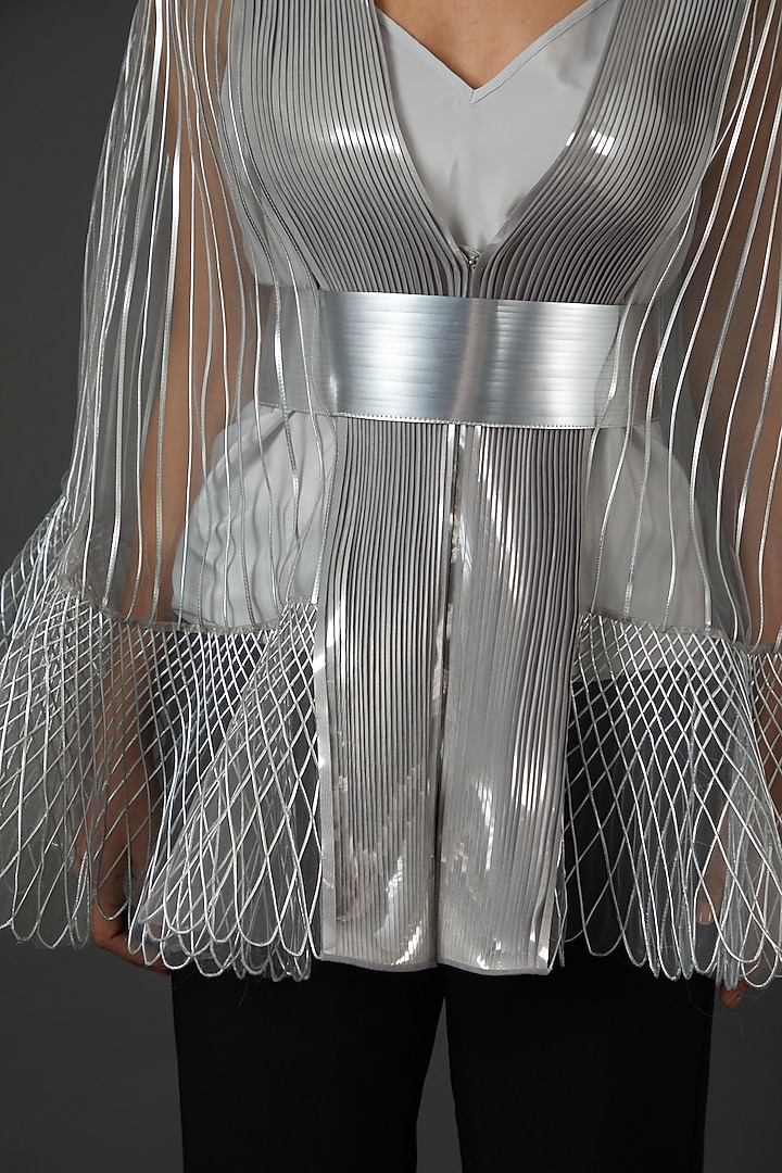Silver Polymer Hand Corded Cape by Amit Aggarwal at Pernia's Pop Up Shop