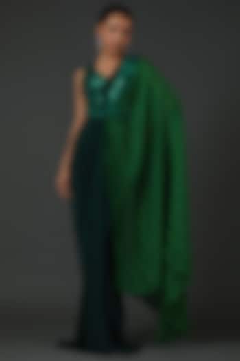 Emerald Ombre Jersey Gown Saree by Amit Aggarwal