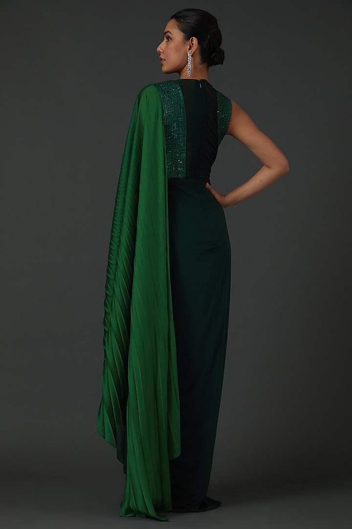 Emerald Ombre Jersey Reception Gown Saree by Amit Aggarwal at Pernia's Pop Up Shop