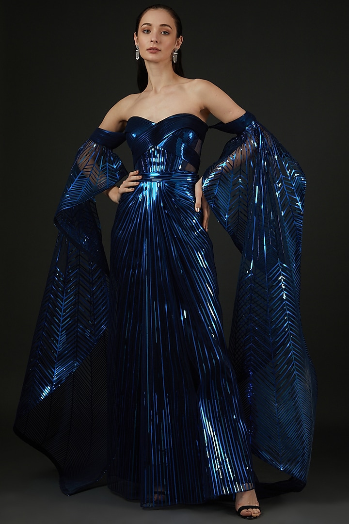 Blue Metallic Gown by Amit Aggarwal