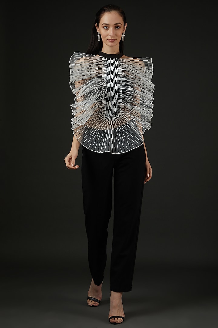 White Stretch Crepe Ruffled Top by Amit Aggarwal