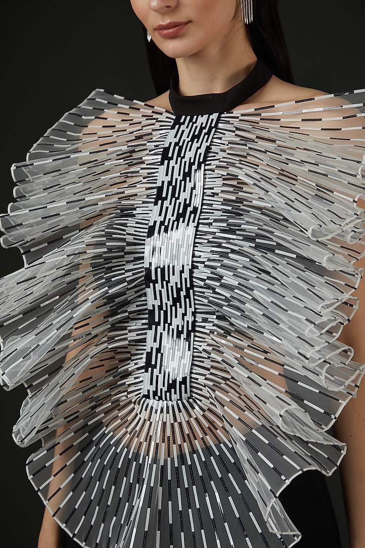 White Stretch Crepe Ruffled Top by Amit Aggarwal at Pernia's Pop Up Shop