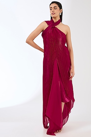 Fuchsia Cherry Crepe Maxi Dress by Amit Aggarwal