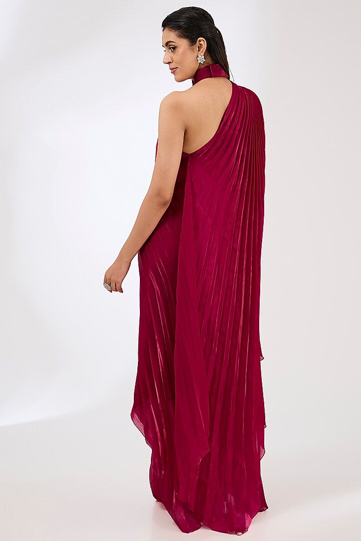Fuchsia Cherry Crepe Maxi Cocktail Dress by Amit Aggarwal at Pernia's Pop Up Shop