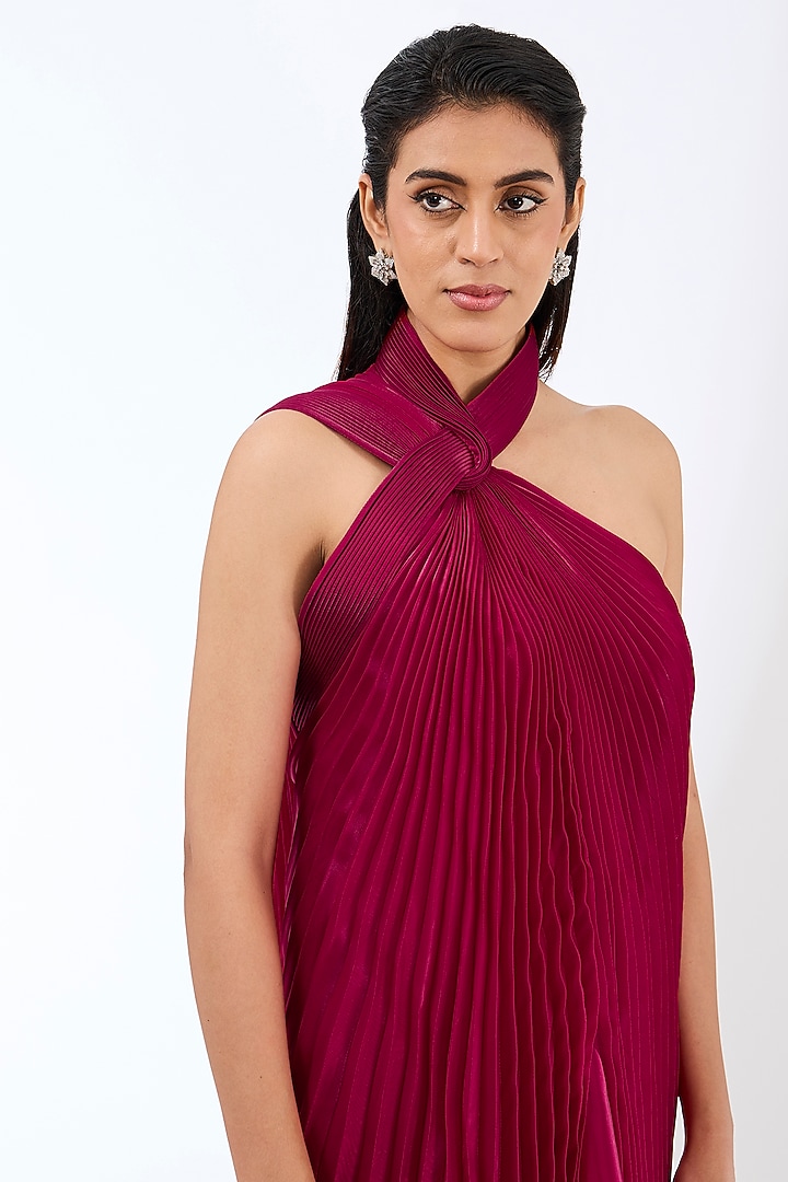 Fuchsia Cherry Crepe Maxi Cocktail Dress by Amit Aggarwal at Pernia's Pop Up Shop