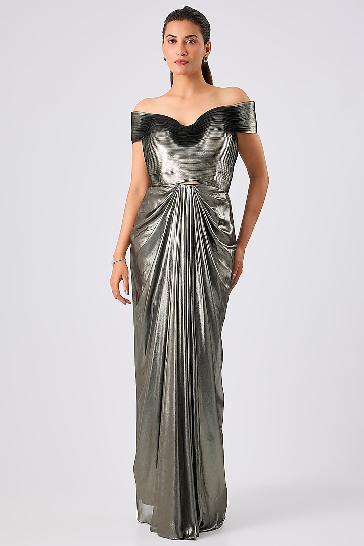 Golden Lame Draped Skirt by Amit Aggarwal at Pernia's Pop Up Shop