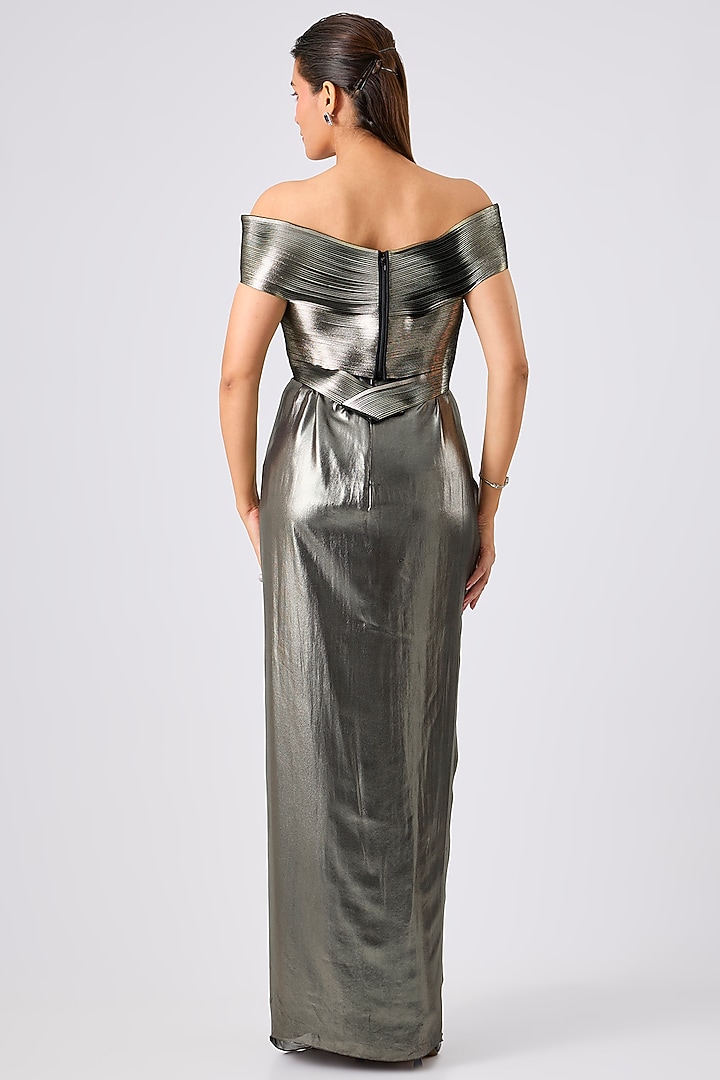 Golden Lame Draped Skirt by Amit Aggarwal at Pernia's Pop Up Shop